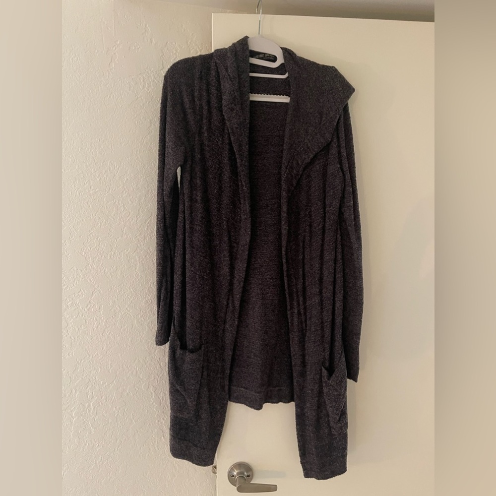 Barefoot Dreams | Charcoal Grey Sweater Cardigan with Hood